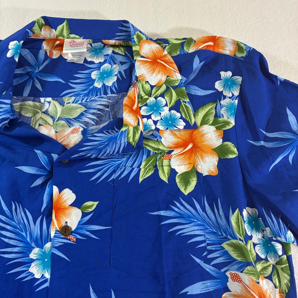Hawaii Hangover Shirt Mens Large Blue Floral Tropical Rayon Relaxed Camp Pocket